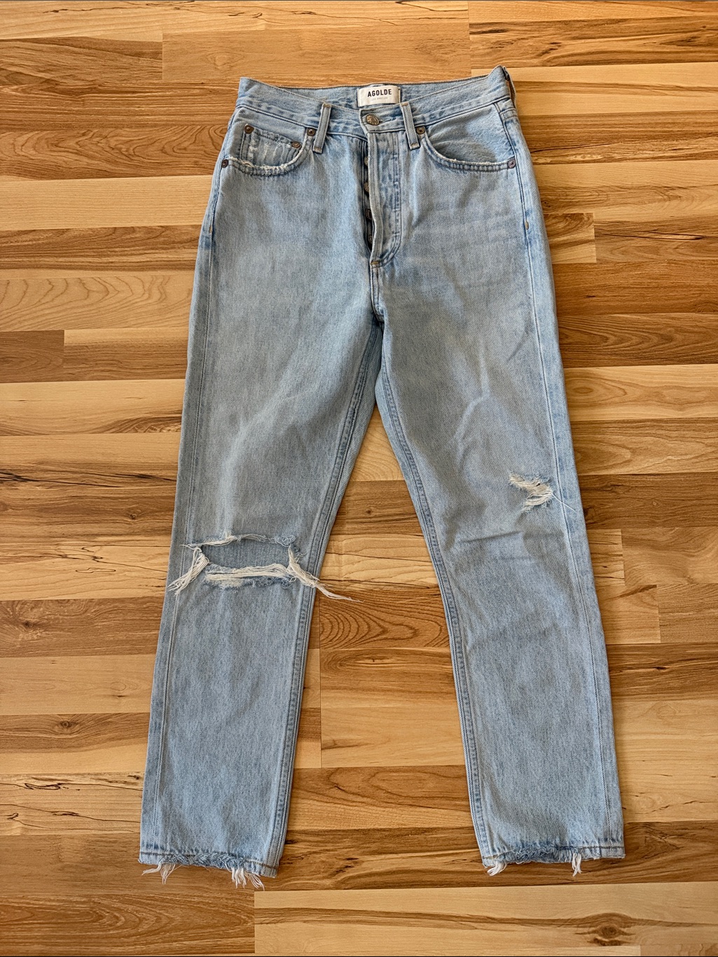 Agolde Light Blue Distressed Mom Jeans